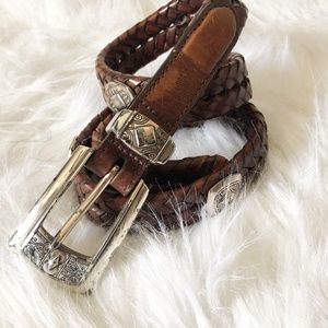 BRIGHTON Woven Silver Buckle Belt Brown Size S 28